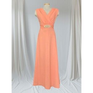 Vintage 1970's Formal Gown Bridesmaid Prom Dress Coral Orange Long Maxi Dress S